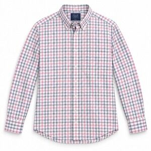 Charles Tyrwhitt Non Iron Shirt Mens L 34/35 Pink Blue Check Slim Fit Cotton